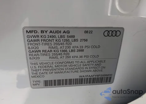2023 Audi Q5 Prestige 45 Tfsi S Line Quattro S Tronic from USA, damaged, VIN WA1FAAFY6P2009630